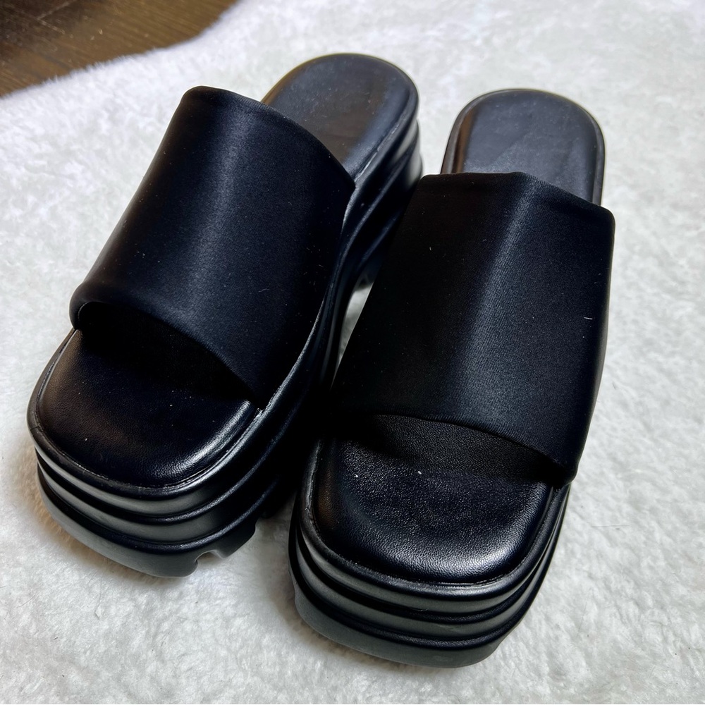 Black Chunky Platform Slide Sandals Size 40 - Picture 3 of 10